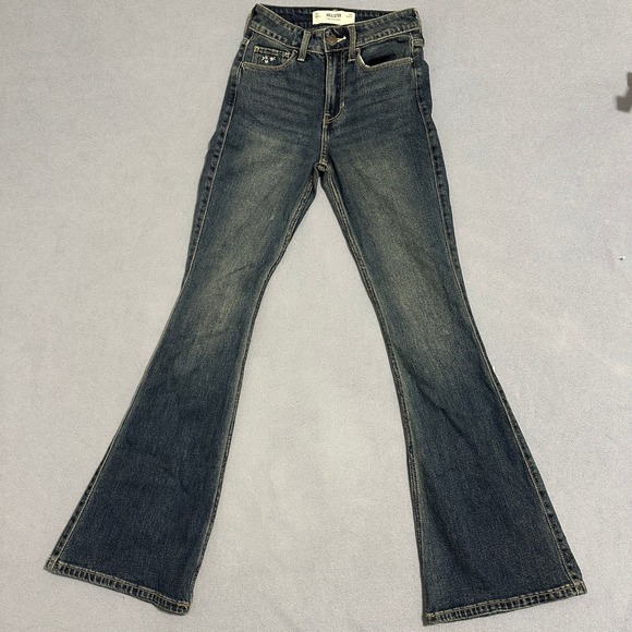 Hollister Denim - Hollister High-Rise Flare Leg Jeans Embroidered Dark Wash Blue Size W24 L32